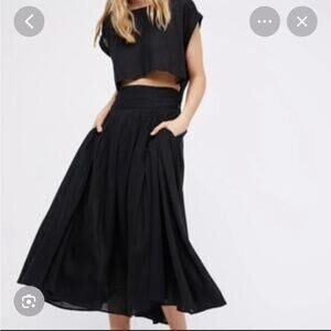 Free People Black Linen Top and Skirt set